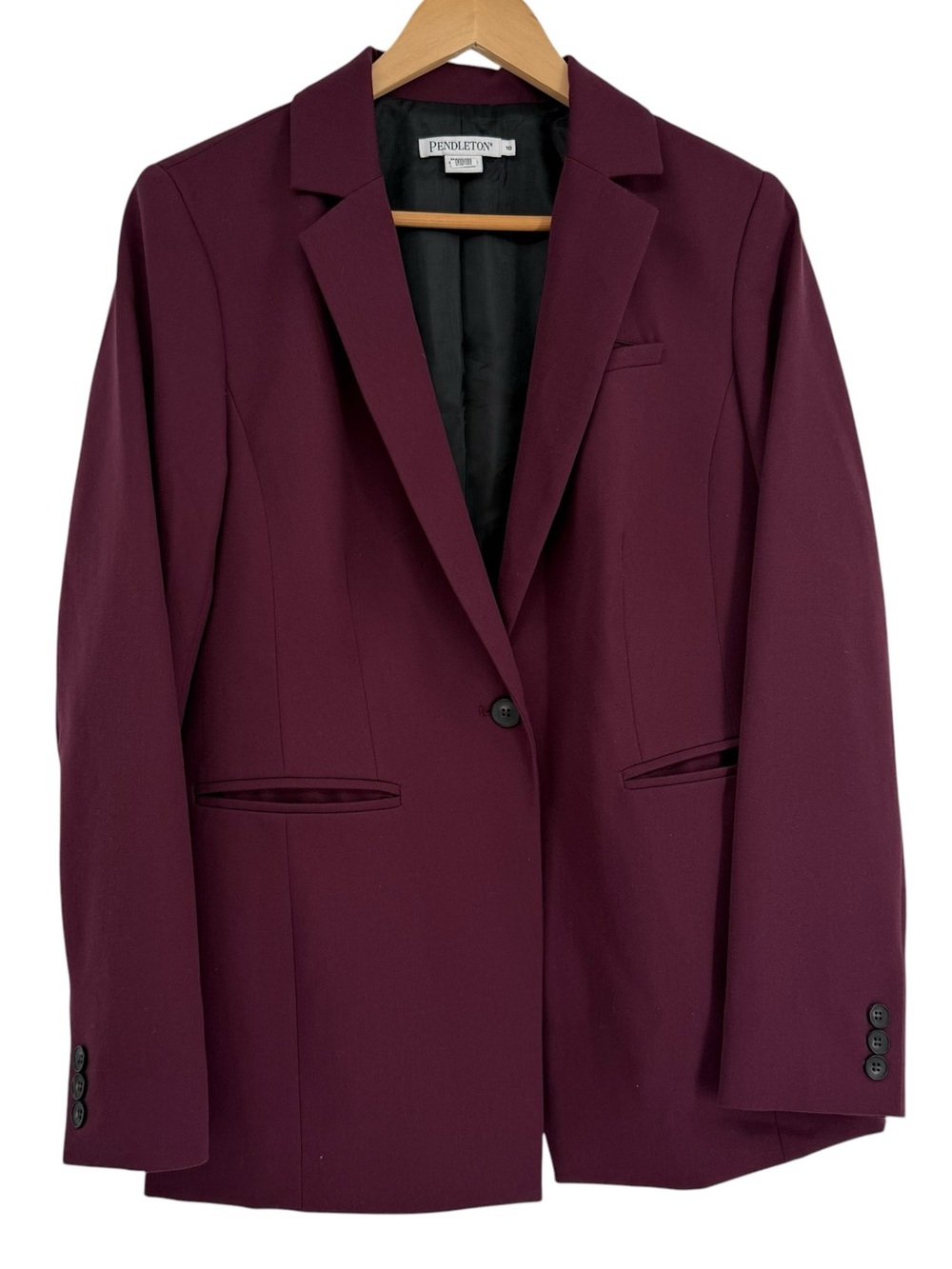 Pendleton Women's Virgin Wool maroon Jacket Blazer 1-button Size 10 Lined Career